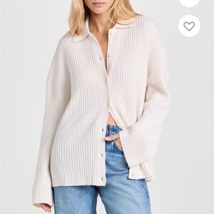 Reformation Fantino Cashmere Collection Cream Ribbed Knit Cardigan